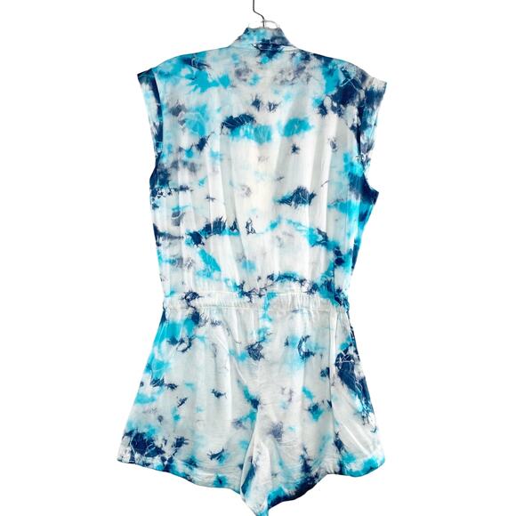 Elan White Blue Tie Dye Shorts Romper Coverup Lounge Small NEW NWT - Picture 4 of 6